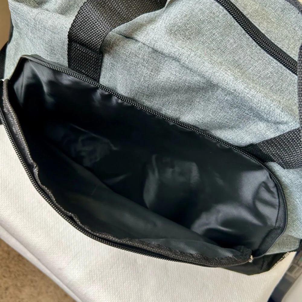 Duke Duffle Bag Gray Black Handles Front zipper pocket side mesh pocket FOREVER